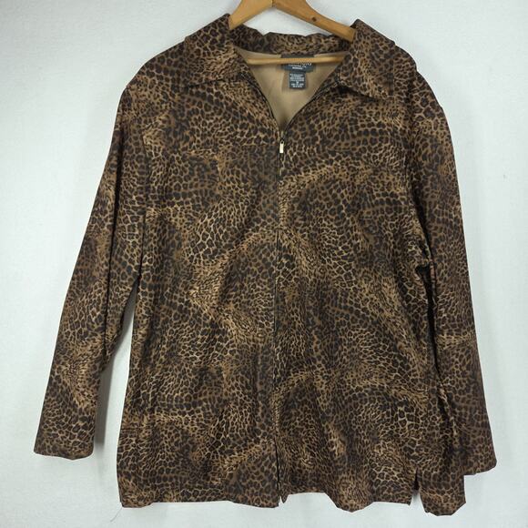 Vintage Notations Jacket 2X Womens Leopard Print Faux Suede Cheetah Animal - Picture 1 of 11